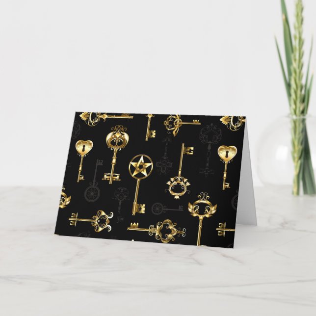 Sömlös Mönster med Golden Nycklar Inbjudan (Framsida)