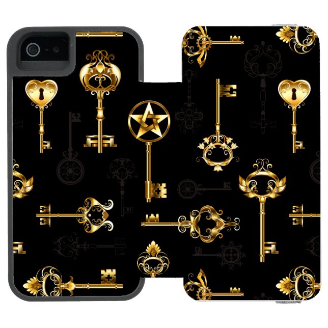 Sömlös Mönster med Golden Nycklar Incipio iPhone Wallet Skal (Folio Öppen)