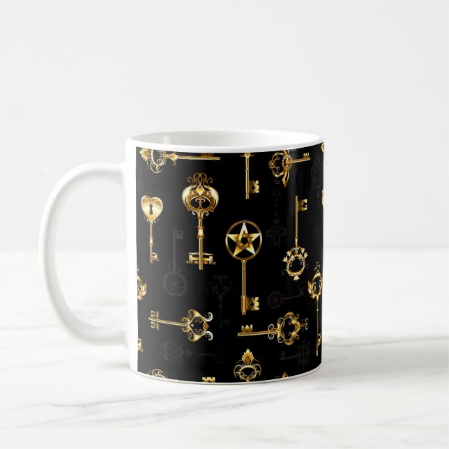 Sömlös Mönster med Golden Nycklar Kaffemugg (Vänster)
