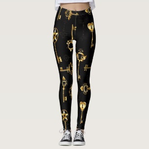 Sömlös Mönster med Golden Nycklar Leggings