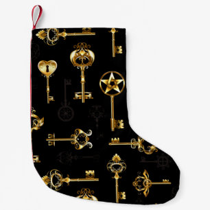 Sömlös Mönster med Golden Nycklar Liten Julstrumpa