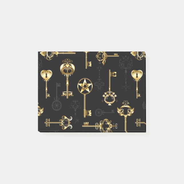 Sömlös Mönster med Golden Nycklar Post-it Block (Framsida)