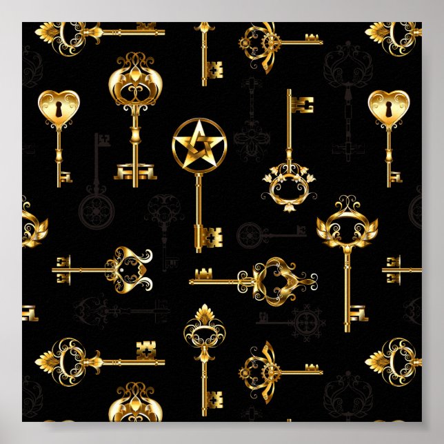 Sömlös Mönster med Golden Nycklar Poster (Framsidan)