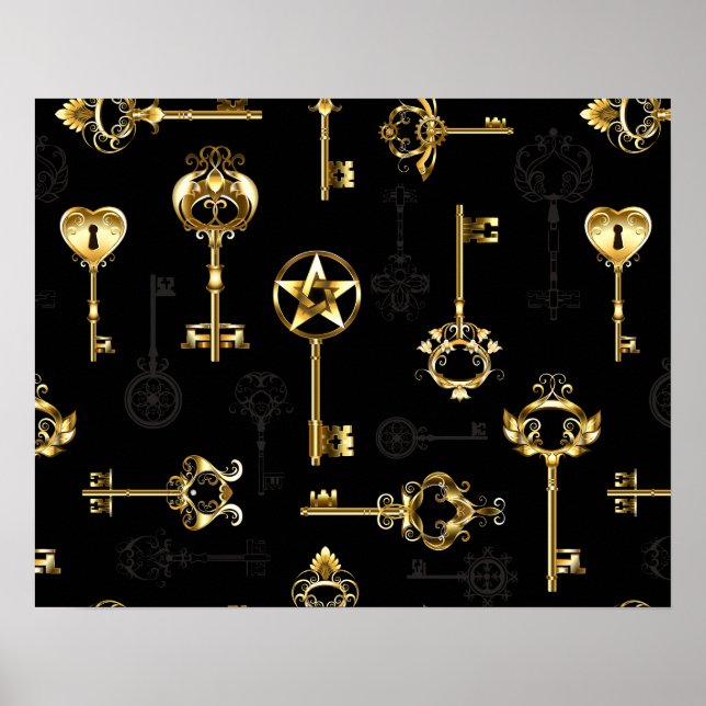 Sömlös Mönster med Golden Nycklar Poster (Framsidan)