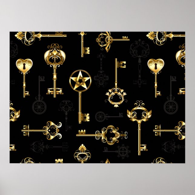 Sömlös Mönster med Golden Nycklar Poster (Framsidan)