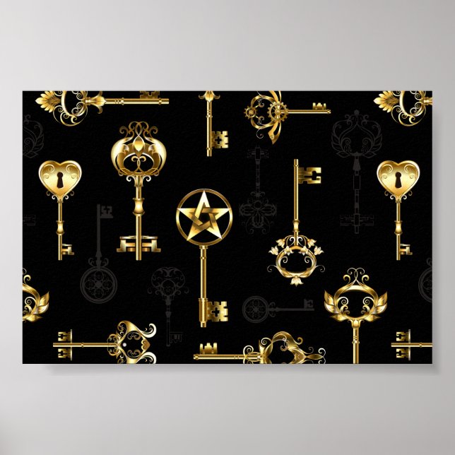 Sömlös Mönster med Golden Nycklar Poster (Framsidan)