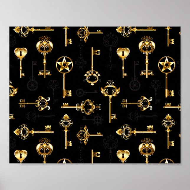 Sömlös Mönster med Golden Nycklar Poster (Framsidan)