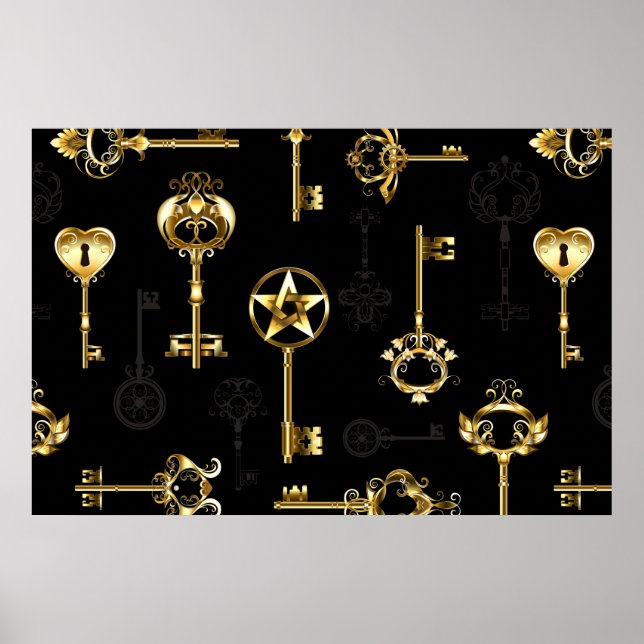 Sömlös Mönster med Golden Nycklar Poster (Framsidan)