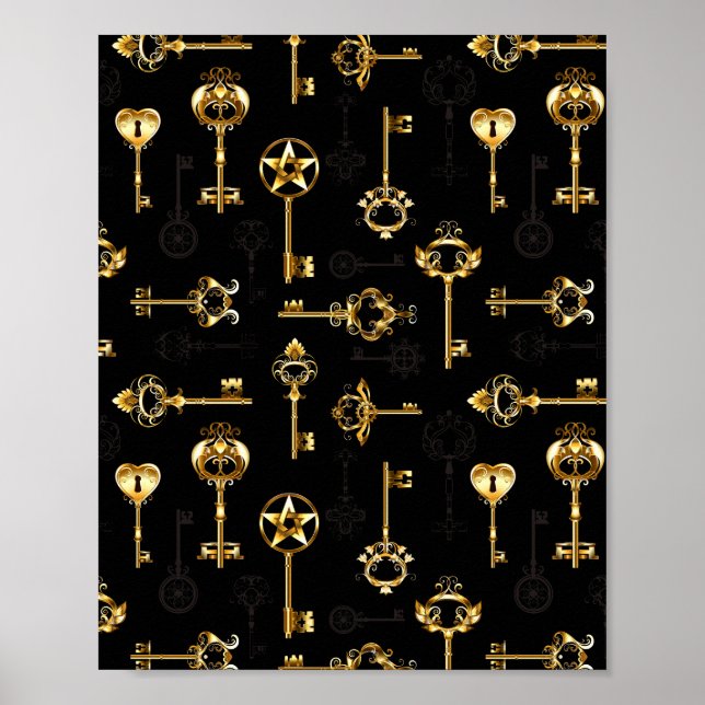 Sömlös Mönster med Golden Nycklar Poster (Framsidan)
