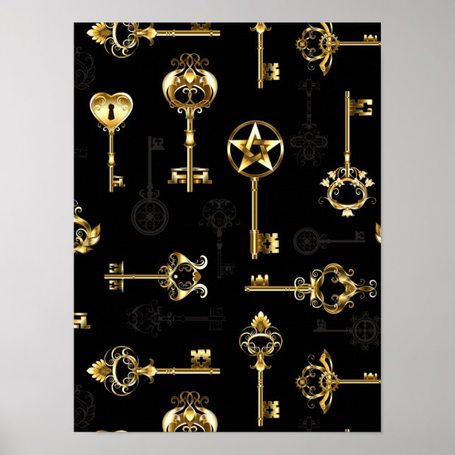 Sömlös Mönster med Golden Nycklar Poster (Framsidan)