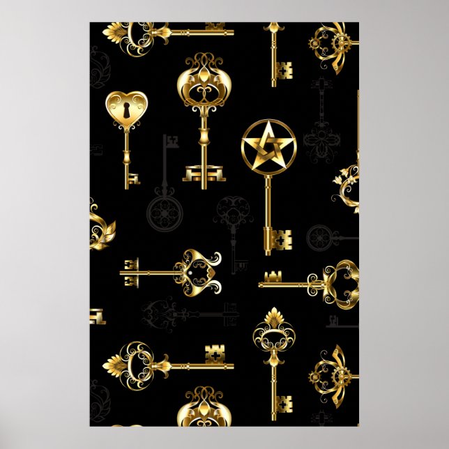Sömlös Mönster med Golden Nycklar Poster (Framsidan)