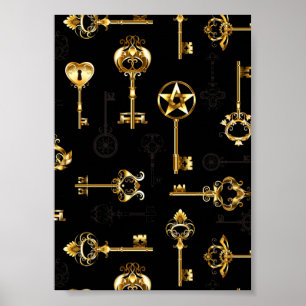 Sömlös Mönster med Golden Nycklar Poster