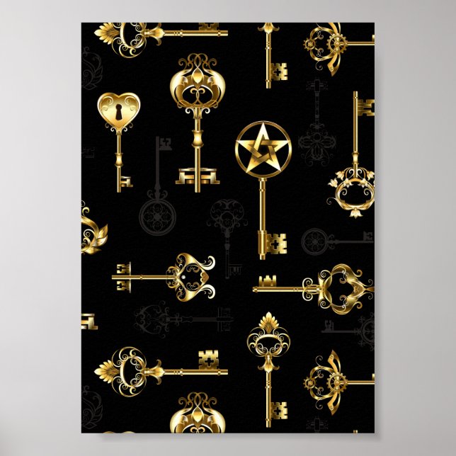 Sömlös Mönster med Golden Nycklar Poster (Framsidan)