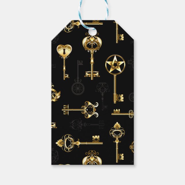 Sömlös Mönster med Golden Nycklar Presentetikett (Framsidan)