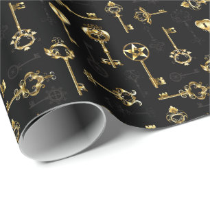 Sömlös Mönster med Golden Nycklar Presentpapper