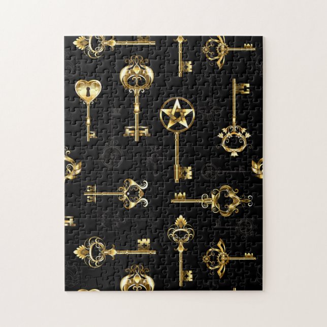 Sömlös Mönster med Golden Nycklar Pussel (Vertikal)