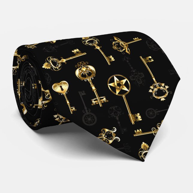 Sömlös Mönster med Golden Nycklar Slips (Rullad)