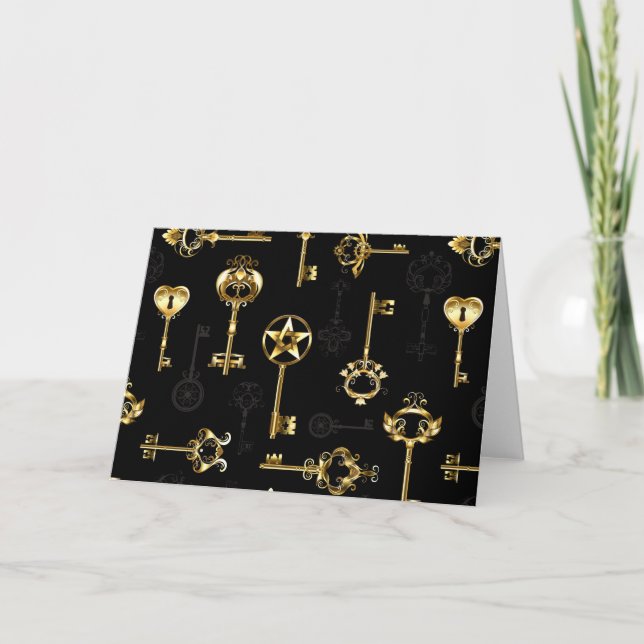 Sömlös Mönster med Golden Nycklar Tack Kort (Framsida)