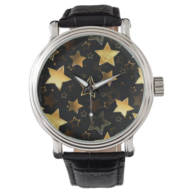 Sömlös mönster med Golden Stars Armbandsur (Framsida)