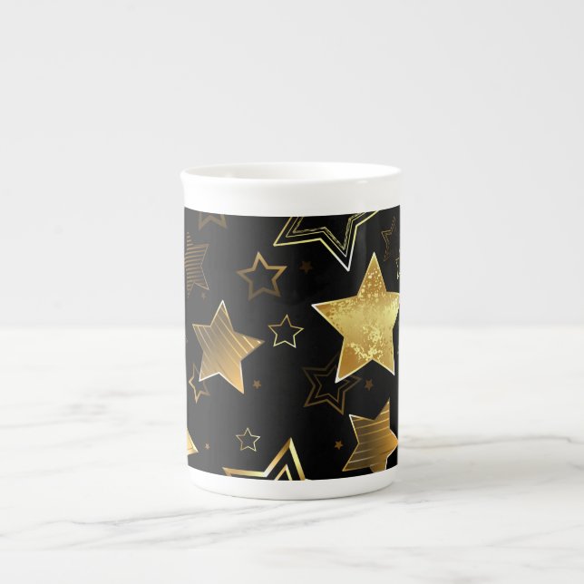 Sömlös mönster med Golden Stars Benporslin Mugg (Framsidan)