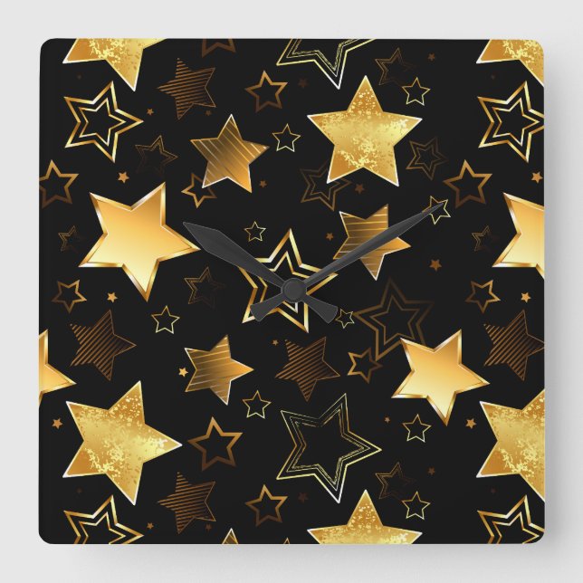 Sömlös mönster med Golden Stars Fyrkantig Klocka (Framsida)