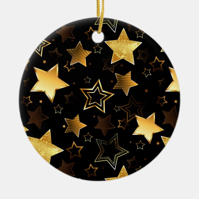 Sömlös mönster med Golden Stars Julgransprydnad Keramik (Framsidan)