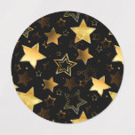 Sömlös mönster med Golden Stars Klistermärke<br><div class="desc">Sömlös med Golden Stars på svart bakgrund. Guld stjärna.</div>