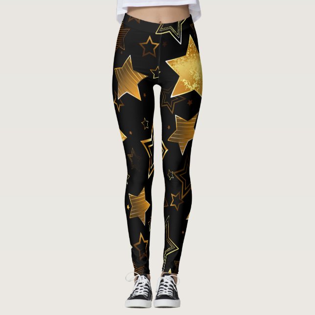 Sömlös mönster med Golden Stars Leggings (Framsida)