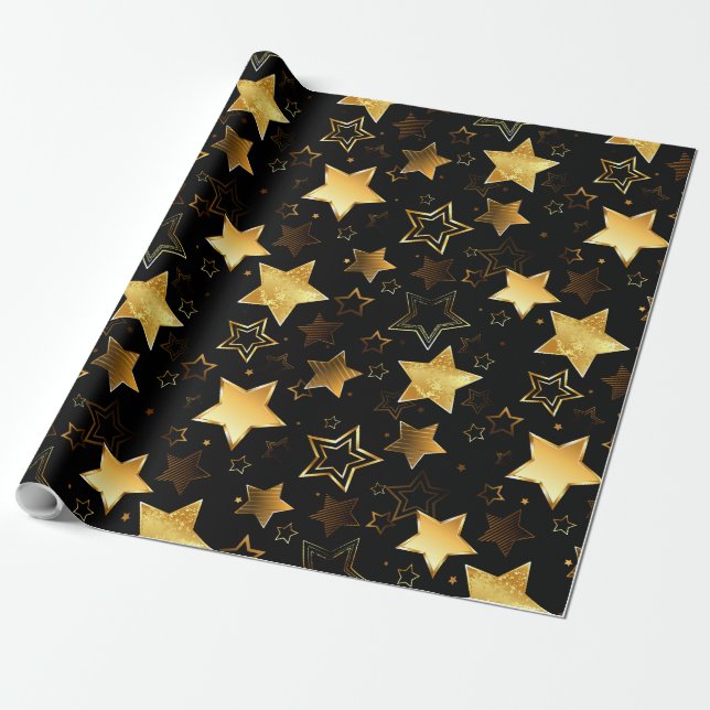 Sömlös mönster med Golden Stars Presentpapper (Utrullad)