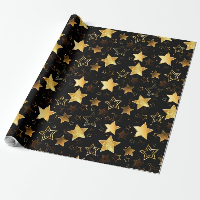Sömlös mönster med Golden Stars Presentpapper (Utrullad)