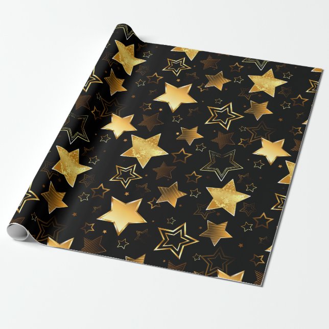 Sömlös mönster med Golden Stars Presentpapper (Utrullad)