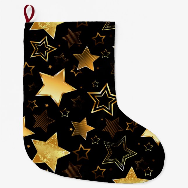 Sömlös mönster med Golden Stars Stor Julstrumpa (Framsidan)