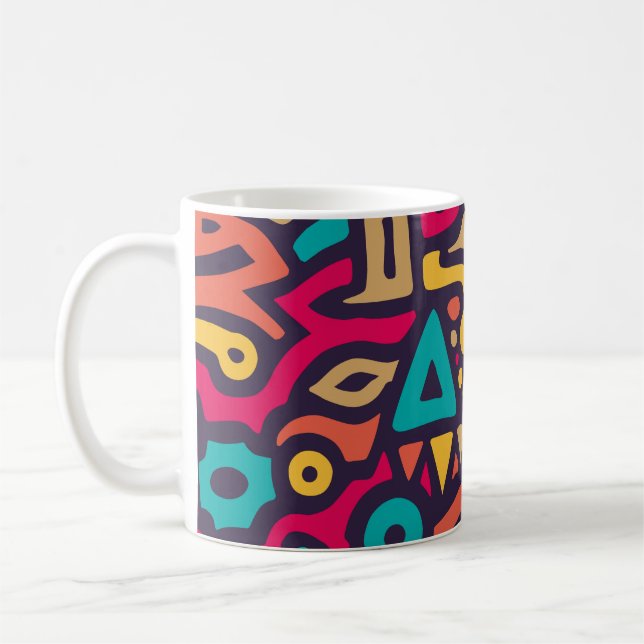 Sömlös Mönster med Graffiti Curve Shapes. Blanda o Kaffemugg (Vänster)
