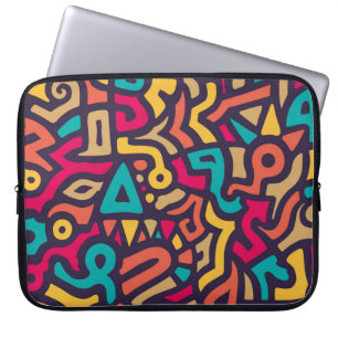 Sömlös Mönster med Graffiti Curve Shapes. Blanda o Laptop Fodral