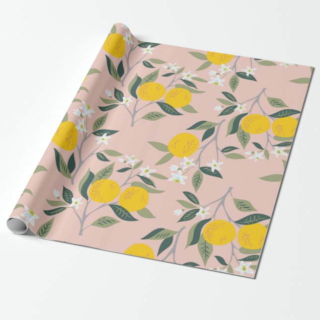 Sömlös mönster med grenar av orangar i blomning presentpapper (Utrullad)