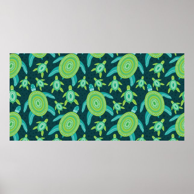 Sömlös mönster med grönt prydnadssköldpaddor. Sjöf Poster (Framsidan)