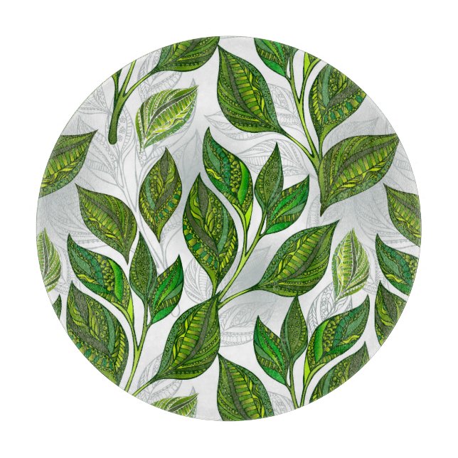 Sömlös Mönster med Grönt Tea Löv (Framsidan)