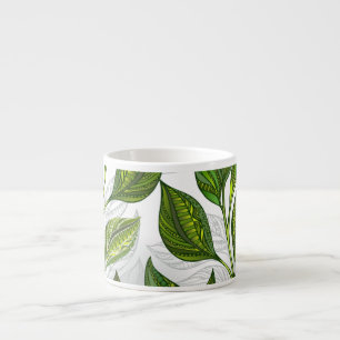 Sömlös Mönster med Grönt Tea Löv Espressomugg