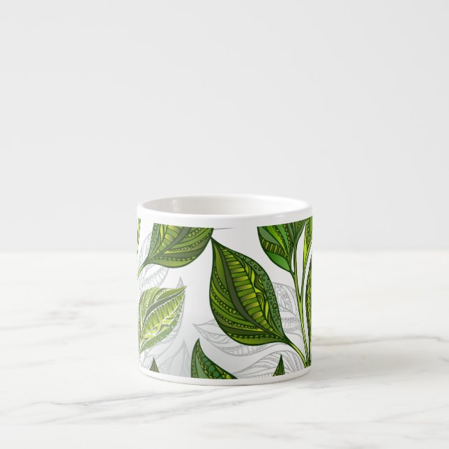 Sömlös Mönster med Grönt Tea Löv Espressomugg (Framsidan)