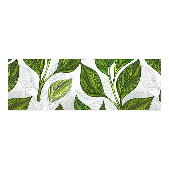 Sömlös Mönster med Grönt Tea Löv Fototryck (Framsidan)