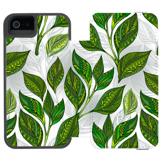 Sömlös Mönster med Grönt Tea Löv Incipio iPhone Wallet Skal (Folio Öppen)
