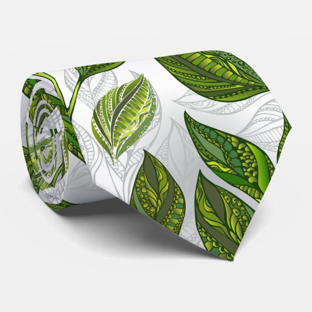 Sömlös Mönster med Grönt Tea Löv Slips (Rullad)