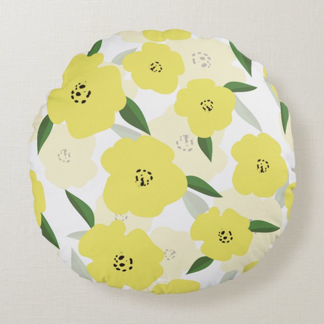 Sömlös mönster med gula blommor backgr rund kudde (Framsidan)