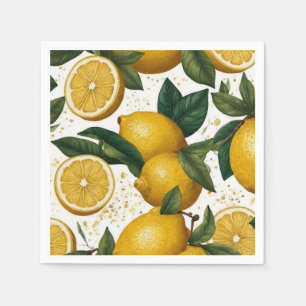 Sömlös Mönster med Gult Lemons och Lemon Slic Pappersservett
