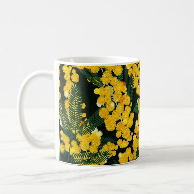 Sömlös mönster med gult mimosa blommor a kaffemugg (Vänster)