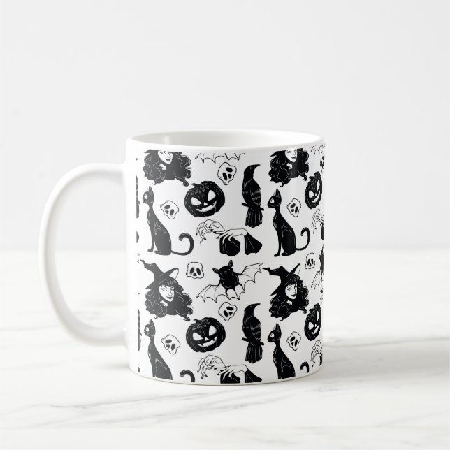 Sömlös mönster med Halloween söt hand plockade el Kaffemugg (Vänster)
