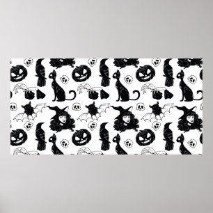 Sömlös mönster med Halloween söt hand plockade el Poster