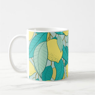 sömlös mönster med hand plockade citronträdgård kaffemugg
