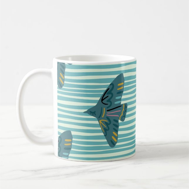 Sömlös mönster med hand plockade fågelsil kaffemugg (Vänster)
