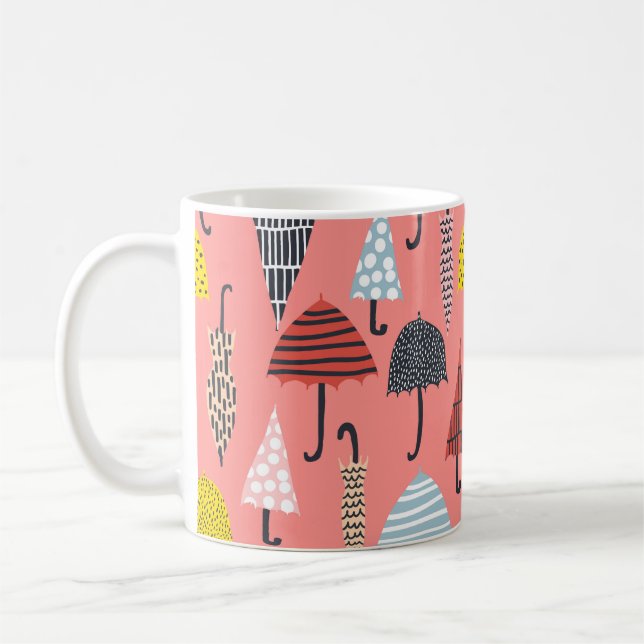 Sömlös mönster med hand plockade färgat paraply kaffemugg (Vänster)